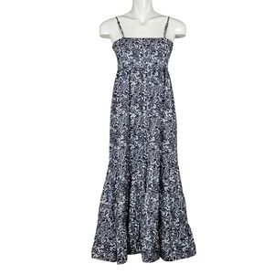 Haas Women's Paisley Tiered Smocked Bodice Maxi Sun Dress Blue White S